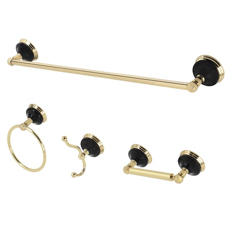 Kingston Brass BAK9111478PB Water Onyx 4-Piece Bathroom Accessory Set, Polished Brass BAK9111478PB